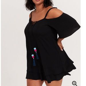 Black Cold Shoulder Lace Up Dress